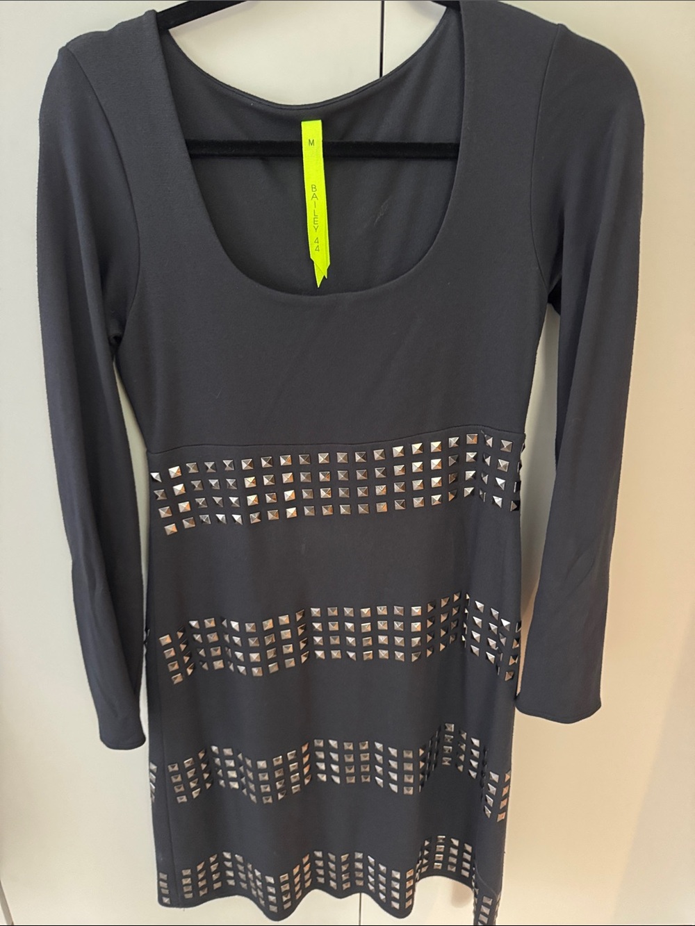 Bailey44 Women's Black Long-Sleeve Scoop Neck Dress with Silver Stud Detail